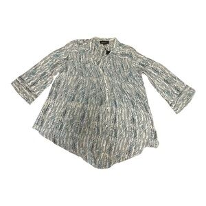 Tolani Turquoise and White Silk Button Down Blouse 3/4 Sleeve Size Small NWT